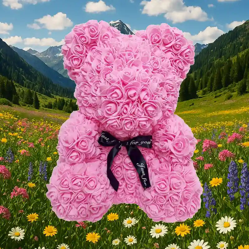 L'ourson de fleurs Rose Rose Bonbon 40 cm - Eva