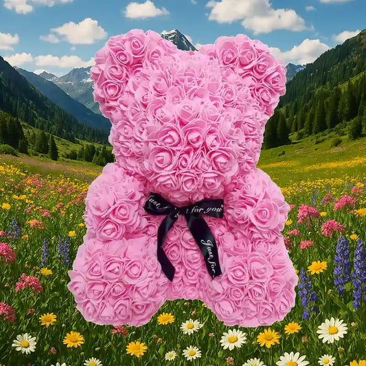 L'ourson de fleurs Rose Rose Bonbon 40 cm - Eva