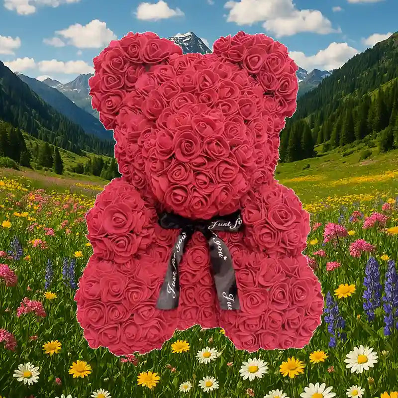 L'ourson de fleurs Rouge XL 40 cm - Nathan