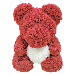 Ours en rose rouge avec coeur bllanc