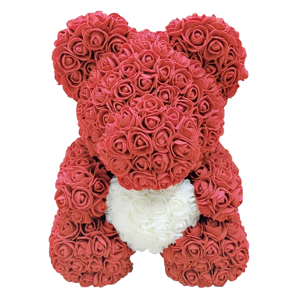 Ours en rose rouge avec coeur bllanc