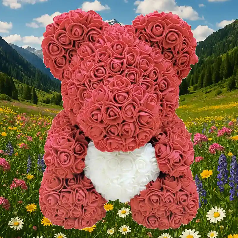 L'ourson de fleurs Artificielle Rouge et Blanc 40 cm - Inès