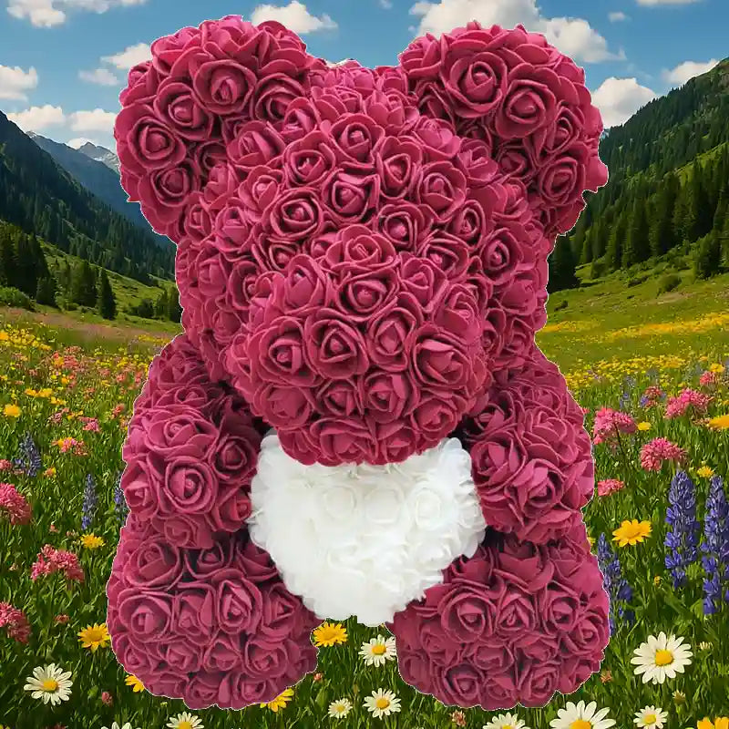 L'ourson de fleurs avec Coeur Bordeaux 40 cm - Lina