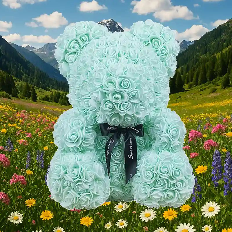 L'ourson de fleurs Grand Turquoise 40 cm - Maël