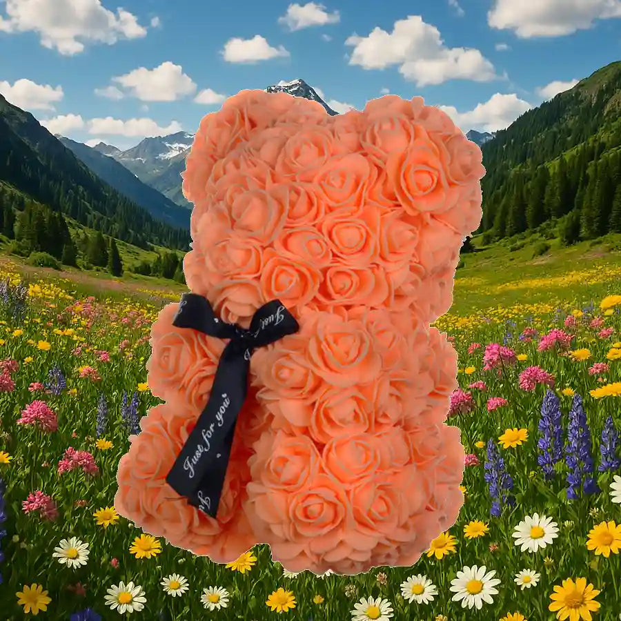 Ours en Fausse Fleur Orange 25 cm - Yanis