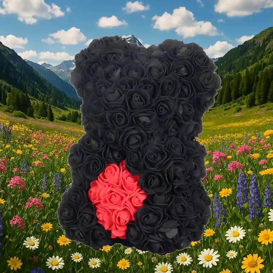 L'ourson de fleurs noir Noir 25 cm - Iris
