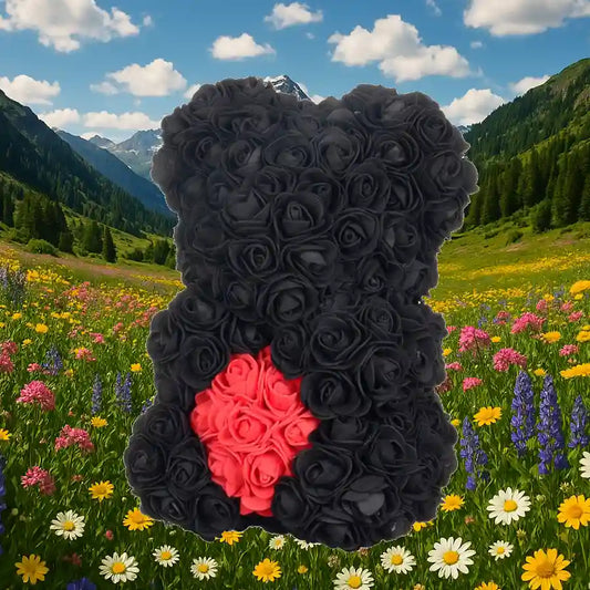 L'ourson de fleurs noir Noir 25 cm - Iris