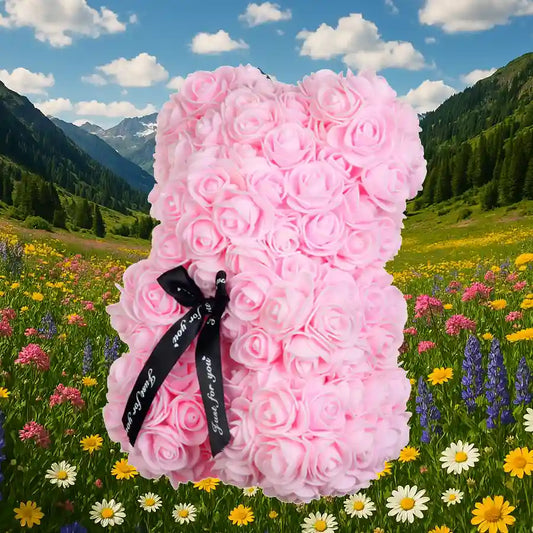 L'ourson de fleurs Synthetique Rose Pâle 25 cm - Victor