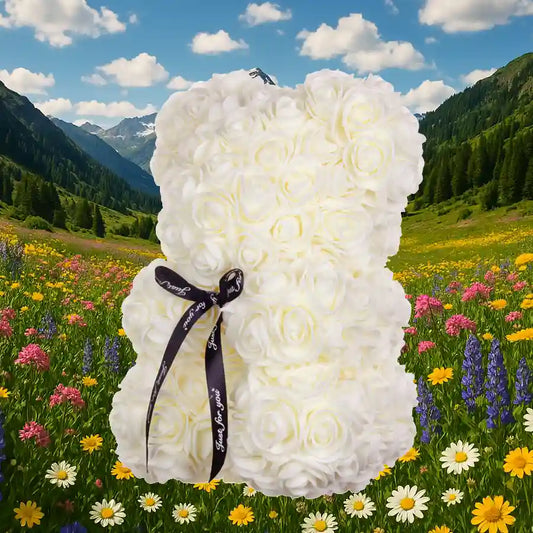 L'ourson de fleurs de Rose Blanches 25 cm - Apolline