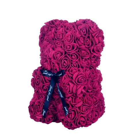 Ourson en Roses Pourpre (25 cm)