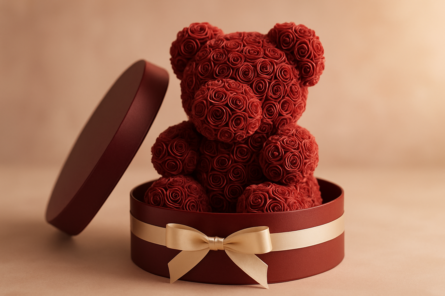 Un ourson tout en roses, façonné à la main